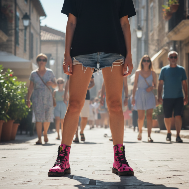 vista frontal de botas Piyoyas Stars Botas Combat Fuchsia