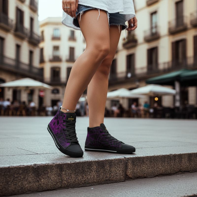 zapatillas high top Piyoyas Purple Skull High Tops de Lona estilo alternativo