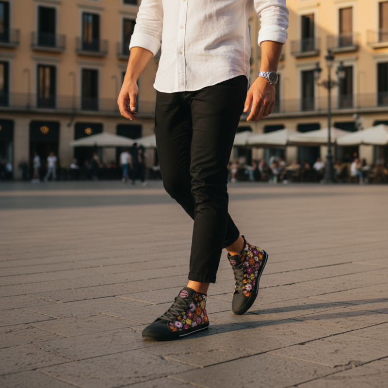 detalle de zapatillas high top Piyoyas Flower Power 1 High Tops de Lona: Rebeldía y Naturaleza en Cada Paso diseño