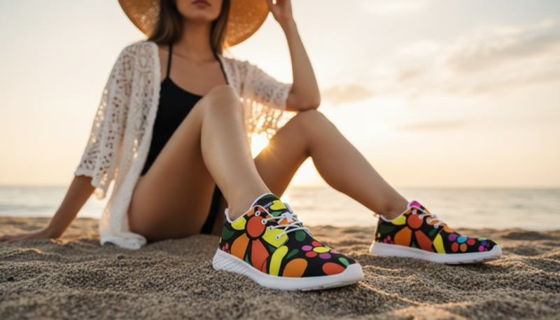 vista frontal de calzado Piyoyas Gekko 040 Zapas Espectaculares de Flores Gigantes